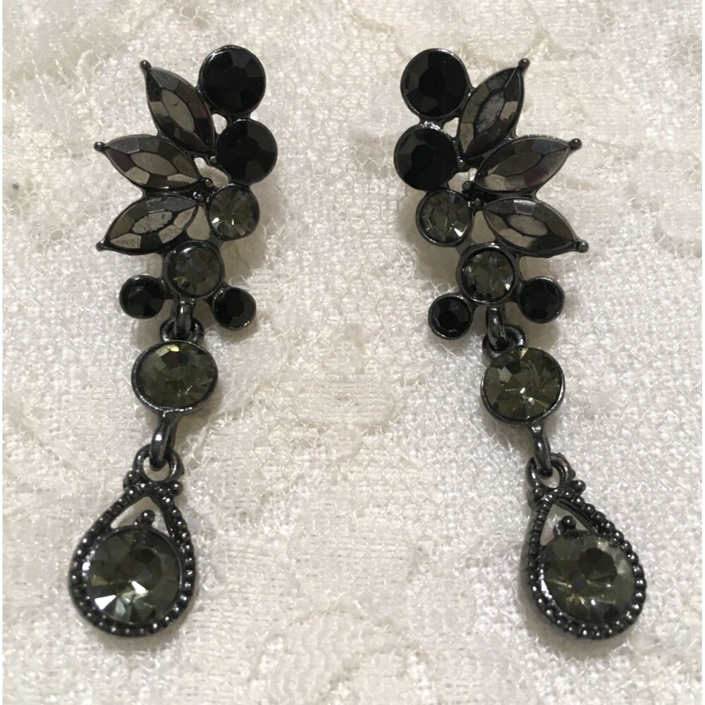 Rhinestone Dangle Drop Earrings Gunmetal Gray Whimsigoth Fairy